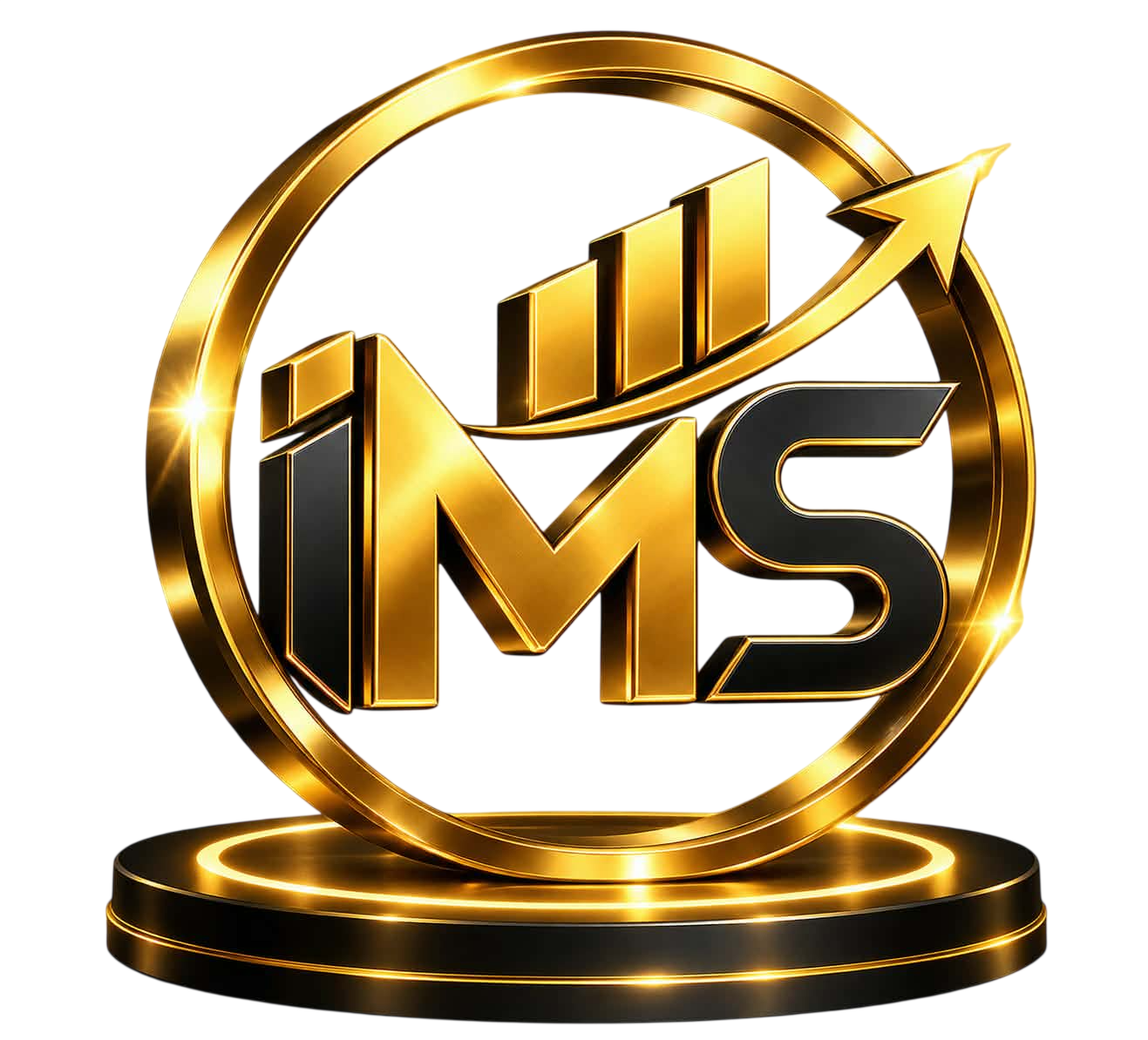 Gold IMS emblem with rising business chart